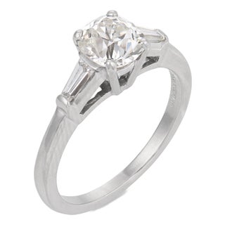 Mid Century Gia 1.11 Carat Old Mine Cut Diamond Platinum Engagement Ring, Size 5.25 For Sale