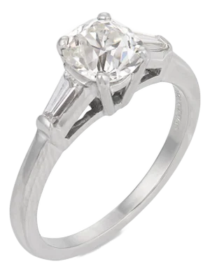 Mid Century Gia 1.11 Carat Old Mine Cut Diamond Platinum Engagement Ring, Size 5.25