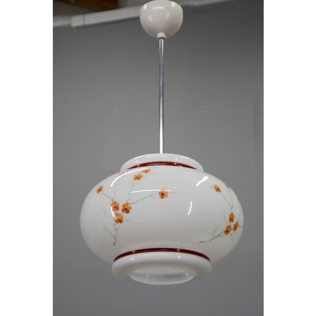 Vintage Hand-Painted Milk Glass Pendant Light, 1970s For Sale - Image 3 of 9