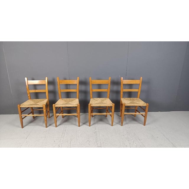 Mid-Century Oak and Wicker Dining Chairs, 1970s, Set of 4 For Sale - Image 3 of 13