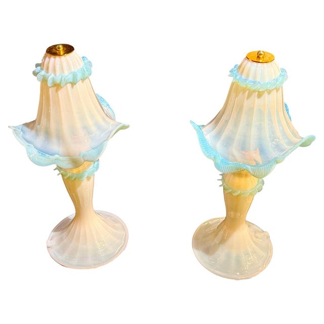 Opaline and Light Blu Murano Glass Table Lights, 1990s For Sale - Image 12 of 12