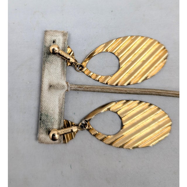 Napier Vintage 1989 Signed Napier Goldtone Hoop Drop Clip Earrings-2 Pieces For Sale - Image 4 of 9