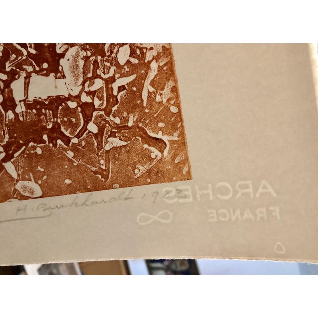 Hans Burkhardt, California Abstract Expressionist Linocut Lithograph Sepia Print Edition of 6, 1983 For Sale - Image 9 of 9
