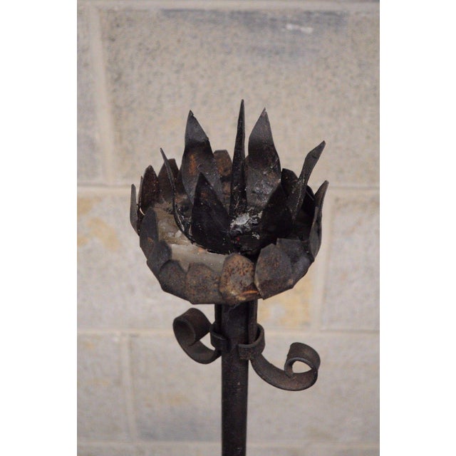Pair Antique Wrought Iron Pricket Stick Floor Candle Holder Gothic