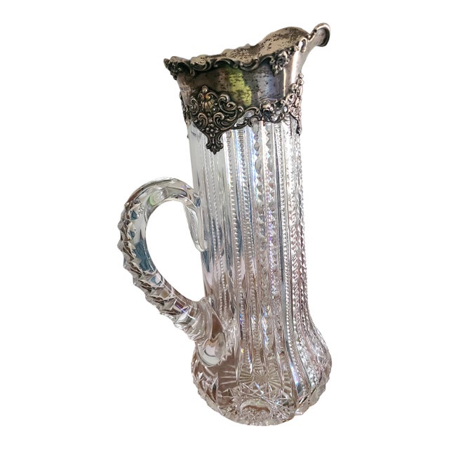 Antique Crystal and Sterling Silver Mounted Pitcher For Sale