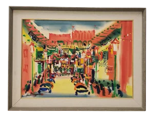 Lewis Suzuki (California, B.1920) "Chinatown" Original Watercolor C.1960s