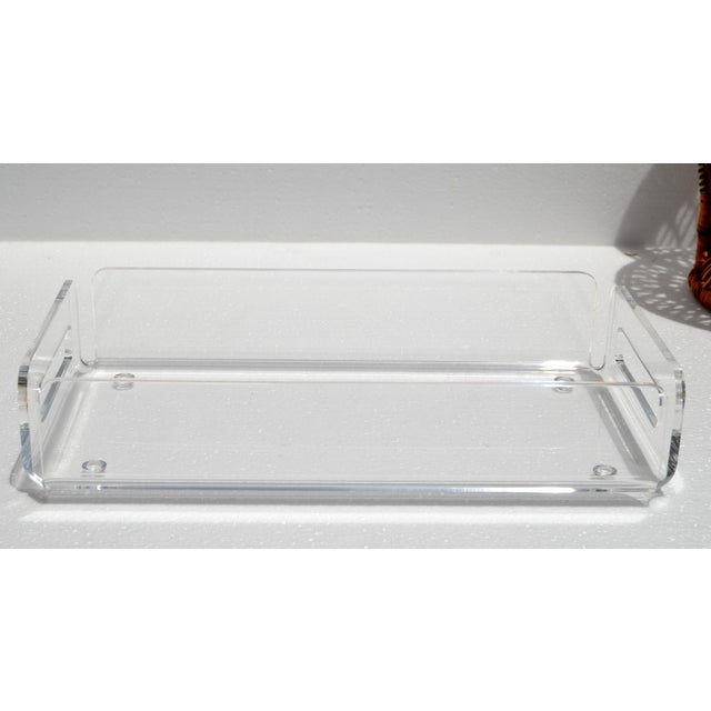 Charles Hollis Jones 1980s Dorothy Thorpe Style Sculptural Rectangle Clear Lucite Serving Tray For Sale - Image 4 of 15