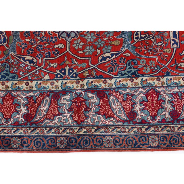 Textile One-of-a-Kind Antique Persian Tehran Botanic Red, Blue Handmade Wool Rug For Sale - Image 7 of 9