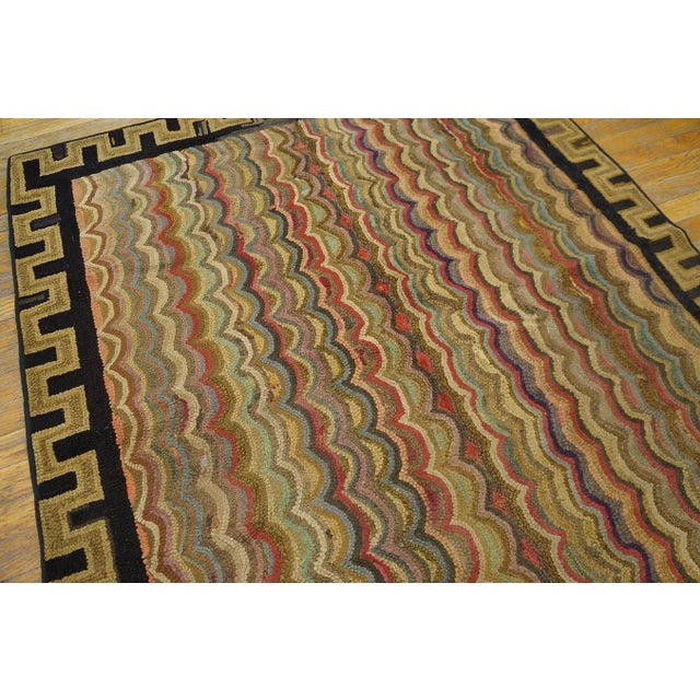 1890s Multicolor Geoemtric Antique American Hooked Rug 4'2"x4'10" Woven Wool Carpet For Sale In New York - Image 6 of 12