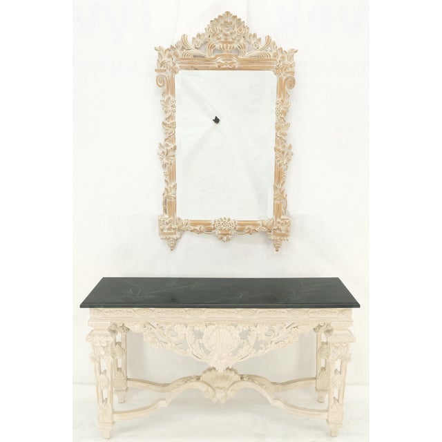 Ivory Maitland Smith Carved White Wash Finish Wall Mirror Matching Console Table MINT! For Sale - Image 8 of 14