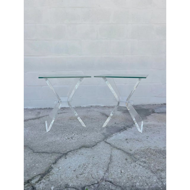 Modern Pair of Butterfly Lucite Side Tables For Sale - Image 10 of 12