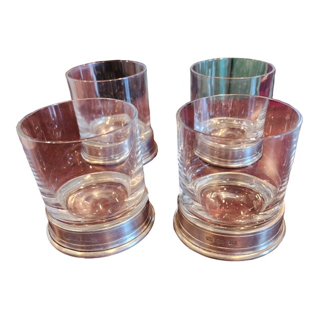Set of Four Match Pewter Rocks Cocktail Glasses For Sale