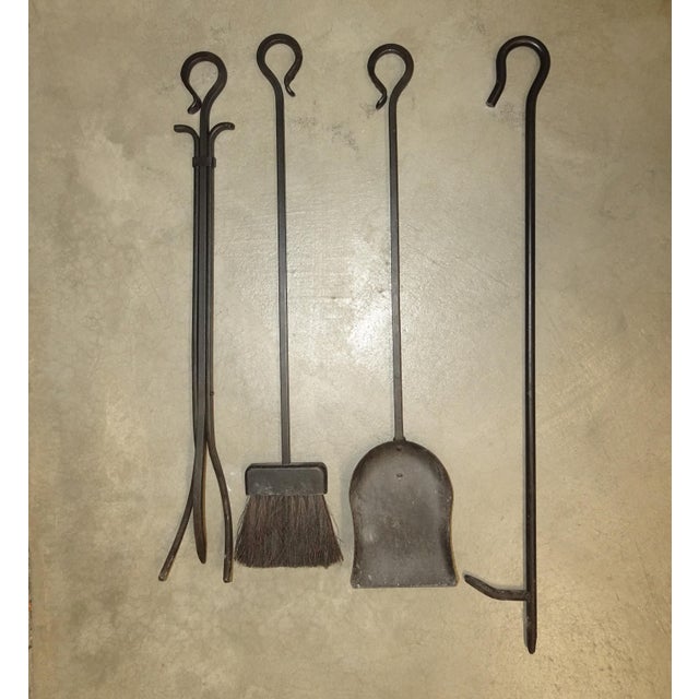 Set of Three Vintage French Country Black Iron Fireplace Tools Plus Poker Tool For Sale - Image 16 of 17