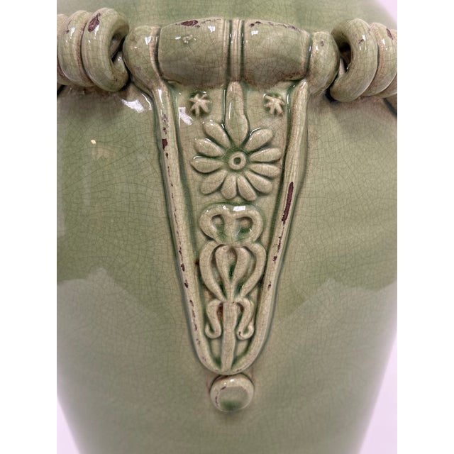 Green Leona for Neiman Marcus Italian Green Crackle-Glazed Ceramic Vase For Sale - Image 8 of 12