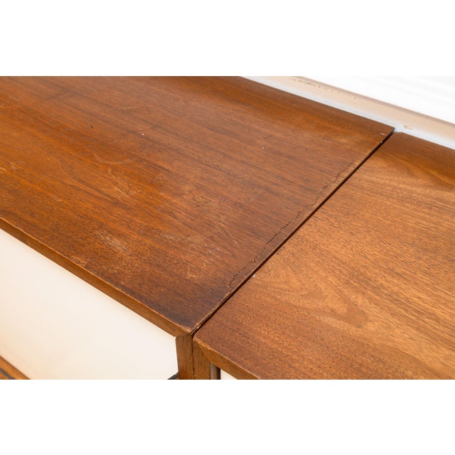 Pair of Vintage 1960s Florence Knoll Floating Credenzas Walnut & White Laminate For Sale - Image 12 of 15