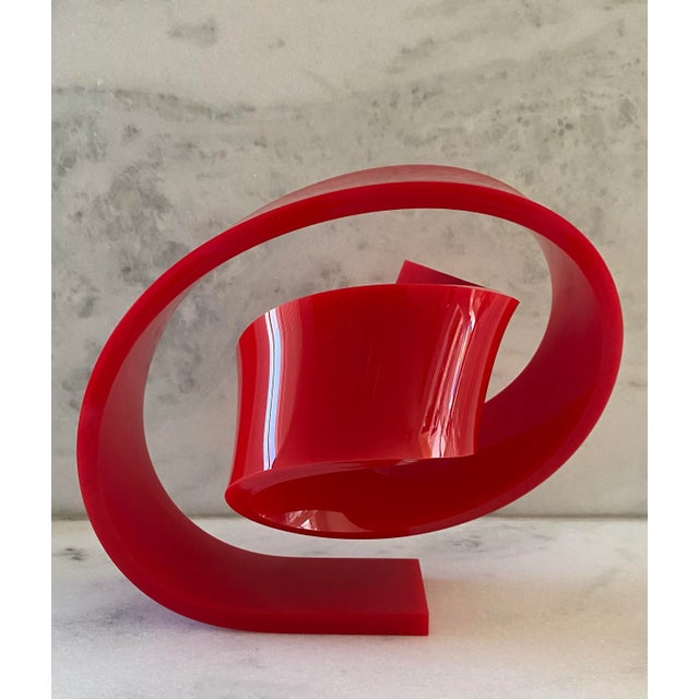 Bright Red Lucite Sculpture For Sale - Image 9 of 9