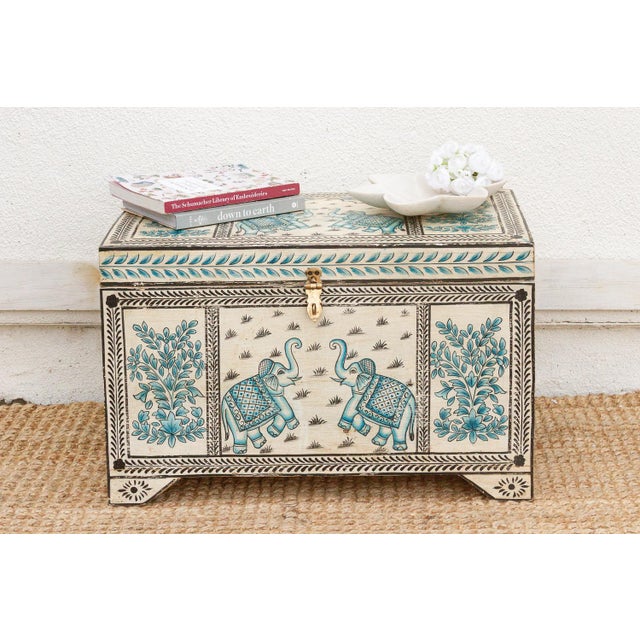 Vintage Blue & White Elephant Painted Trunk For Sale - Image 10 of 10