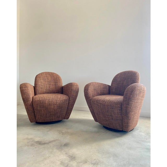 Pair of Michael Wolk "Miami" Postmodern Striped Swivel Chairs For Sale - Image 11 of 15