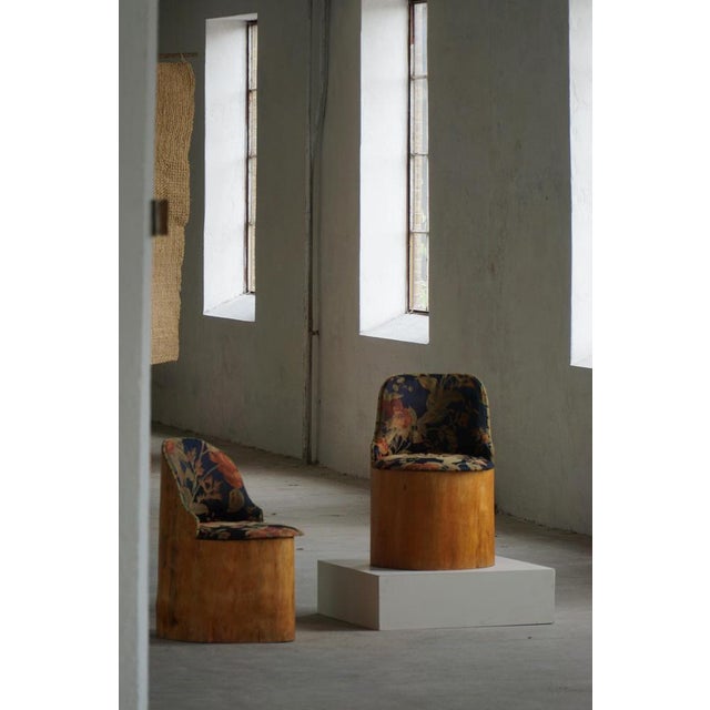 1960s Swedish Stump Chair in Pine and Floral Upholstery, 1960s For Sale - Image 5 of 18