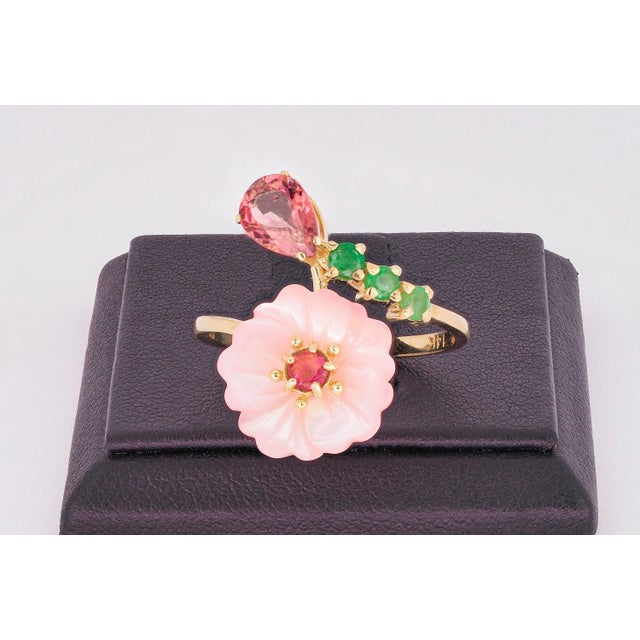 Not Yet Made - Made To Order Pink Tourmaline Flower Ring in 14k Gold - 5 Us Size For Sale - Image 5 of 9