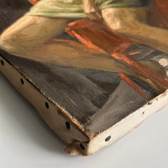 Textile Vintage Realist Female Figurative Studio Portrait (Ca. 1950, Oil on Canvas)/Degas For Sale - Image 7 of 9