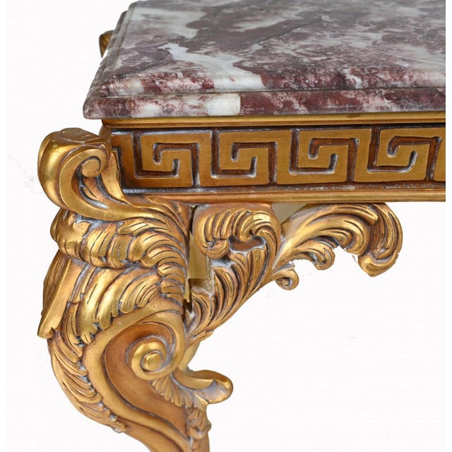 Baroque Italian Gilt Console Table in Breccia Marble For Sale - Image 5 of 11