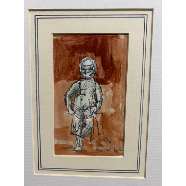 Paper Impressive 1960’s Vintage Abstract Expressionist Painting of a Standing Figure by Artist Michael Davies, 15” X 12.5” For Sale - Image 7 of 9