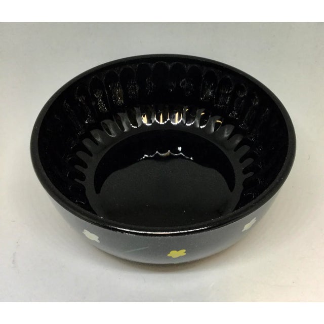 Black Vintage 1950s Black Glass Hand Painted Trinket Dish For Sale - Image 8 of 10