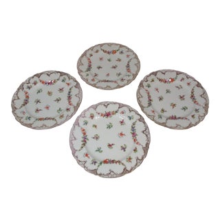 Vintage Dresden Flowers Scalloped Dessert Plates- Set of 4 For Sale