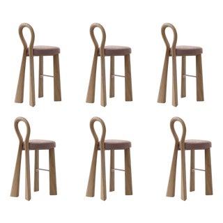 Mary III Bar Chairs in Wood with Lacquered Legs by Ottiu, Set of 6 For Sale