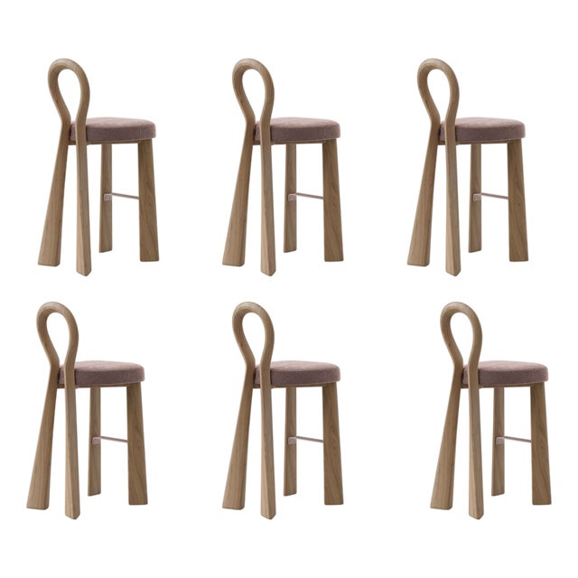 Mary III Bar Chairs in Wood with Lacquered Legs by Ottiu, Set of 6 For Sale