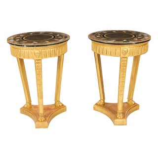 Vintage Giltwood Specimen Marble Occasional Tables, Set of 2 For Sale