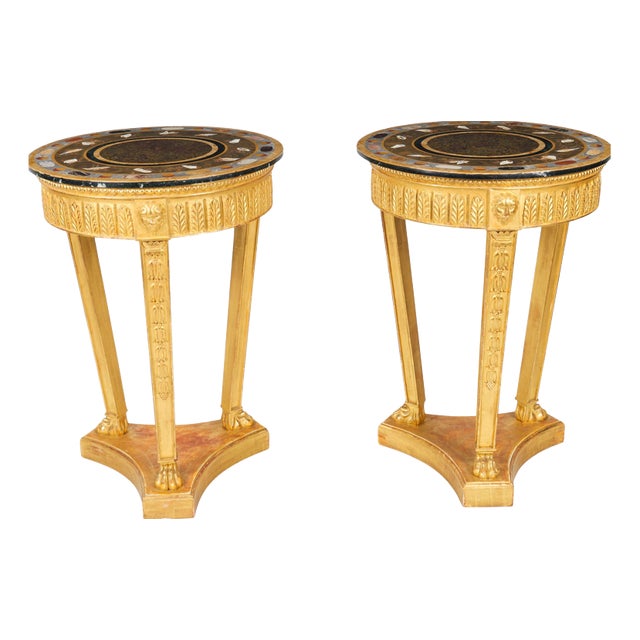 Vintage Giltwood Specimen Marble Occasional Tables, Set of 2 For Sale