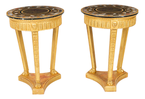 Vintage Giltwood Specimen Marble Occasional Tables, Set of 2