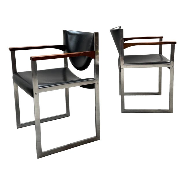 Bauhaus Office Armchairs in Leather and Nutwood from Lübke, Germany, 1960s, Set of 2 For Sale