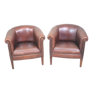 Mid 20th Century Leather Club Chairs, a Pair For Sale