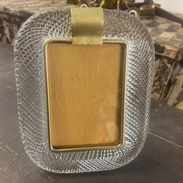 Metal 1990s Barovier Style Art Deco Clear Murano Glass Rectangular Picture Frame For Sale - Image 7 of 13