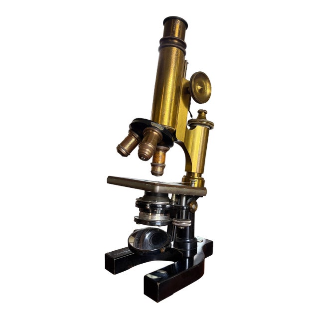 Early 20th Century Bausch & Lomb Brass Microscope in Original Cabinet For Sale
