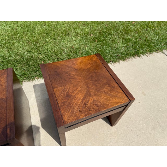 Lane Furniture 1970s Lane Altavista Solid Walnut Checkered Small Side Tables: A Pair For Sale - Image 4 of 11