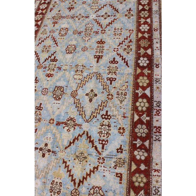 Ox Red and Ice Blue Antique Persian Malayer Runner With All-Over Geometrics 3'3 X 13'2 For Sale In Atlanta - Image 6 of 11