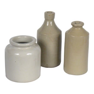 Vintage Crock Jars- Set of 3 For Sale