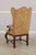 Wood Pair French Oak Carved Wing Back Damask Chairs For Sale - Image 7 of 18