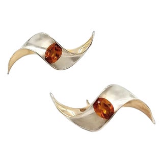 Vintage Modernist Gold & Silver Earrings, Gerhard Herbst Studio - 2 Pieces For Sale