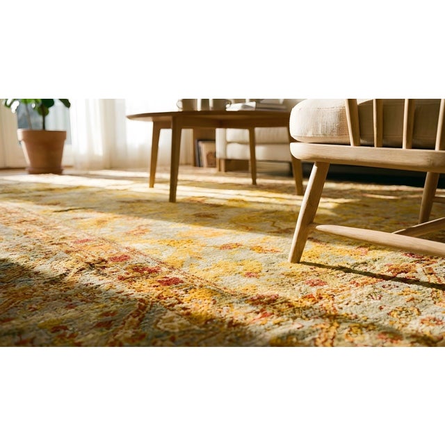 Elegant Sky-Blue Color & Nice Geometric Design Antique Turkish Angora Oushak Rug For Sale - Image 15 of 15