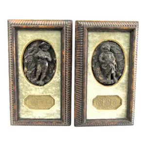 Pair of 1920s Antique Hal Kramer Co Chicago Londres 1757 3d Figurine Framed Wall Art