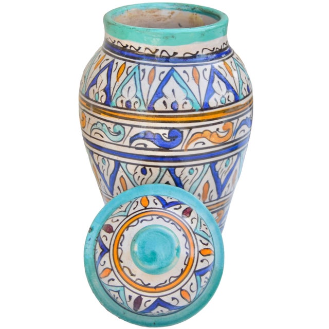 Ceramic Early 20th Century Handmade Colorful Moroccan Ceramic-Art Lidded Vase For Sale - Image 7 of 12