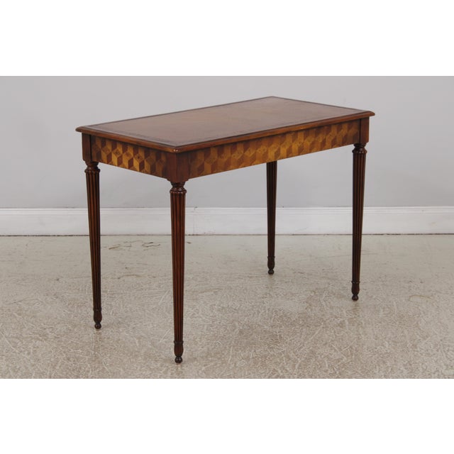 Theodore Alexander Attributed Marquetry Inlaid Leather Top Writing Desk For Sale - Image 17 of 17
