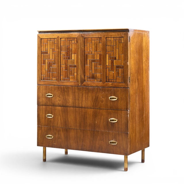 Mid-Century Modern Bert England Mid Century Walnut and Brass Armoire For Sale - Image 3 of 12