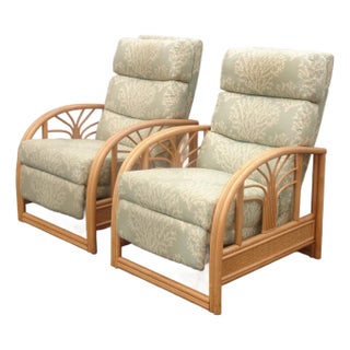 Chairs Pair of Vintage Mid Century Bamboo Rattan Braxton Culler Lounge Recliner Chairs For Sale