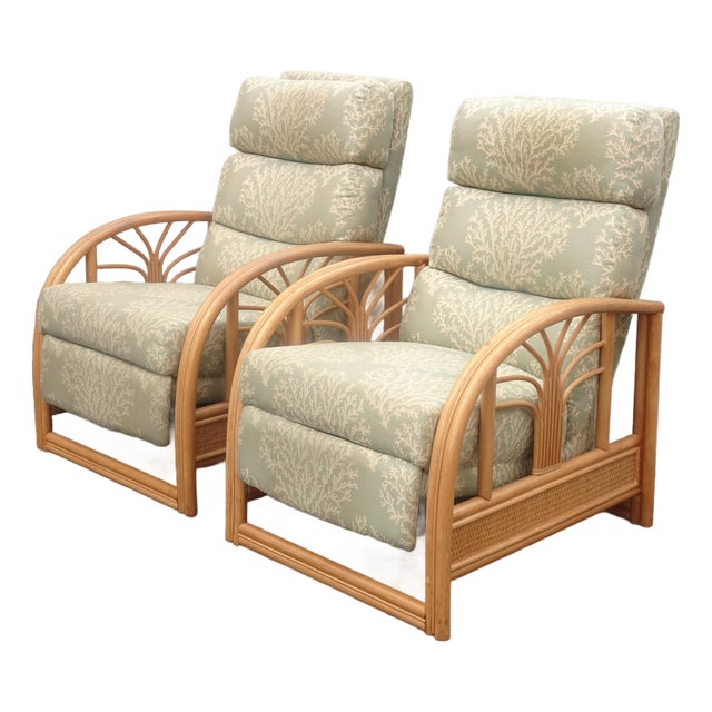 Chairs Pair of Vintage Mid Century Bamboo Rattan Braxton Culler Lounge Recliner Chairs For Sale